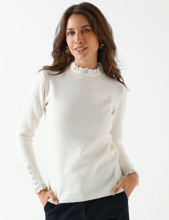 Pull effet 2-en-1, détails broderie anglaise (écru) Pull effet 2-en-1, détails broderie anglaise (écru)